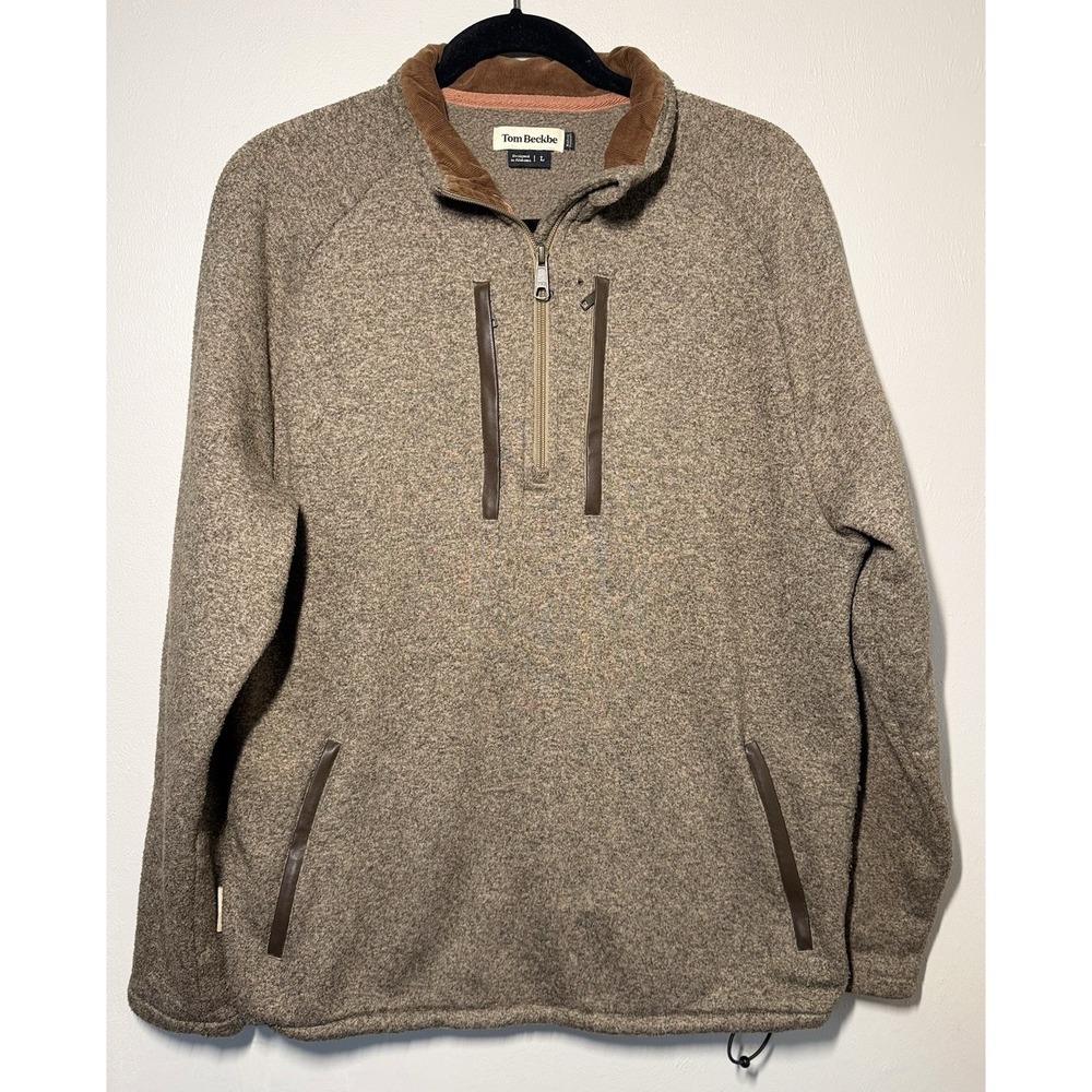 Tom Beckbe Quarter Zip Fleece Pullover Men's L Heathered Brown Outdoor Sweater